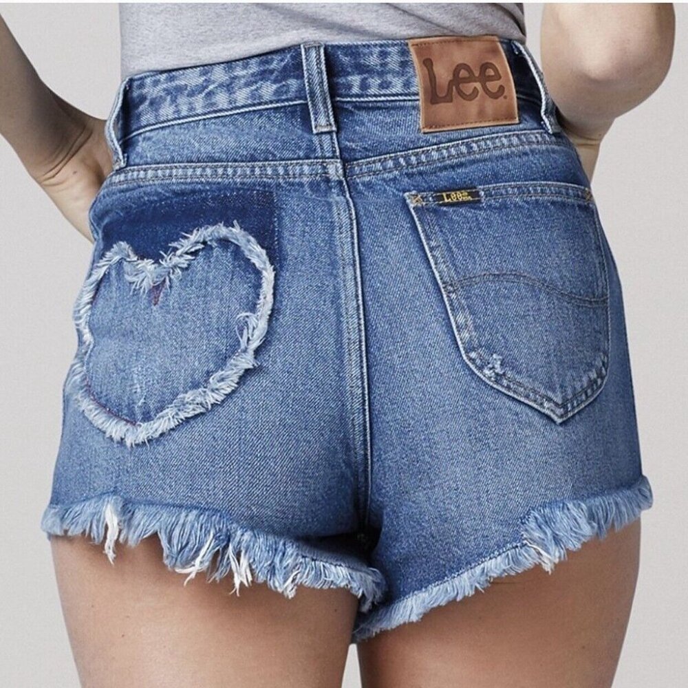 Lee Women's Distressed Heart Denim Shorts - Light Blue